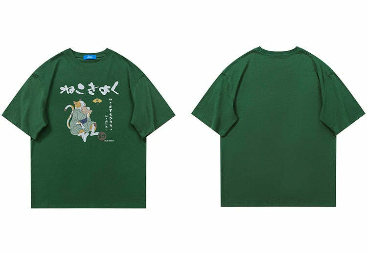 Y2K Grunge Cat Taiyaki Tee - Retro 90s Fashion, Summer Y2K Outfits, Pastel Goth Style