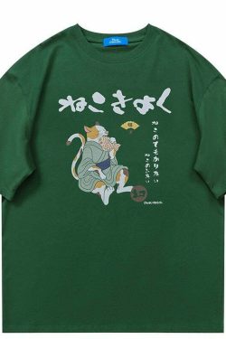 Y2K Grunge Cat Taiyaki Tee - Retro 90s Fashion, Summer Y2K Outfits, Pastel Goth Style