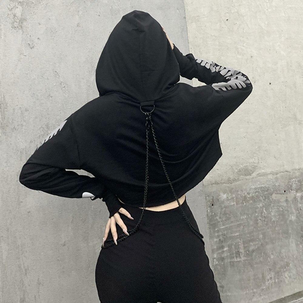 Y2K Grunge Chain Crop Hoodie - 90s Retro Summer Outfit, Y2K Party & Club Fashion