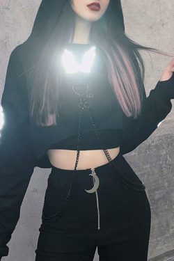 Y2K Grunge Chain Crop Hoodie - 90s Retro Summer Outfit, Y2K Party & Club Fashion