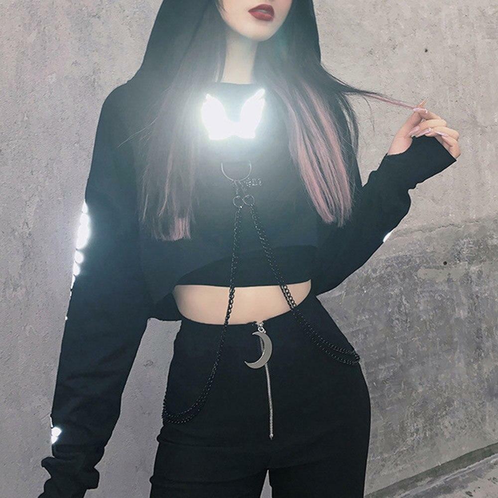 Y2K Grunge Chain Crop Hoodie - 90s Retro Summer Outfit, Y2K Party & Club Fashion