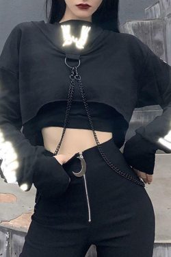 Y2K Grunge Chain Crop Hoodie - 90s Retro Summer Outfit, Y2K Party & Club Fashion