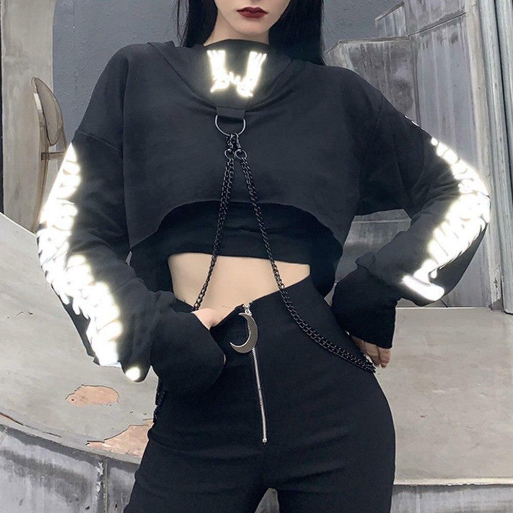 Y2K Grunge Chain Crop Hoodie - 90s Retro Summer Outfit, Y2K Party & Club Fashion