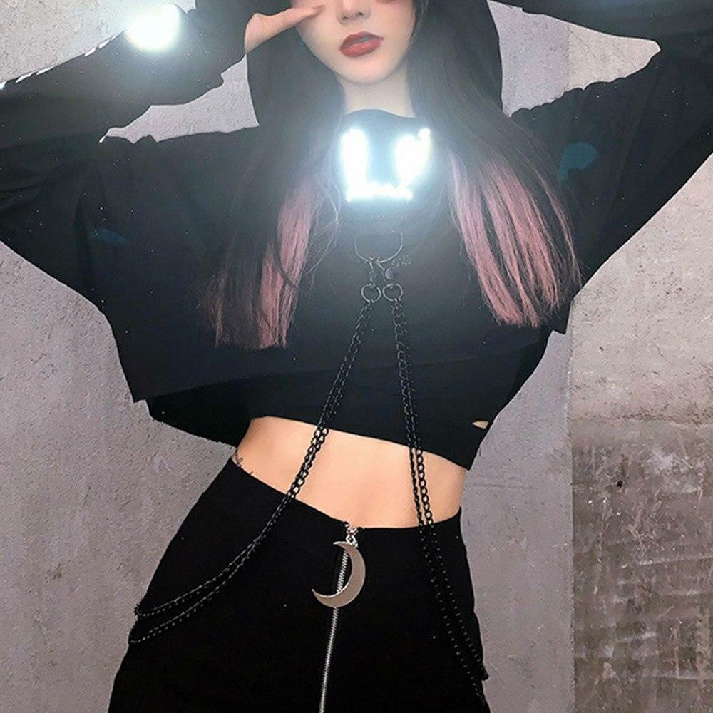 Y2K Grunge Chain Crop Hoodie - 90s Retro Summer Outfit, Y2K Party & Club Fashion