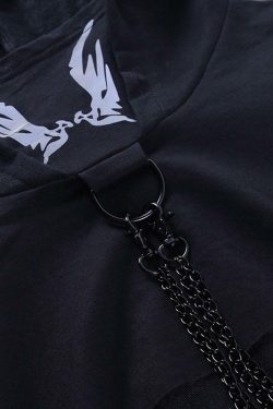 Y2K Grunge Chain Crop Hoodie - 90s Retro Summer Outfit, Y2K Party & Club Fashion