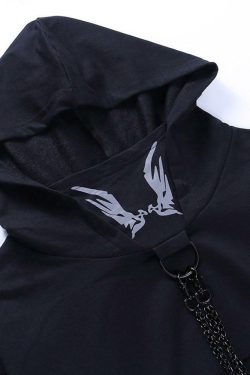 Y2K Grunge Chain Crop Hoodie - 90s Retro Summer Outfit, Y2K Party & Club Fashion