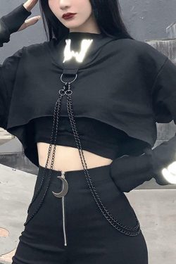 Y2K Grunge Chain Crop Hoodie - 90s Retro Summer Outfit, Y2K Party & Club Fashion