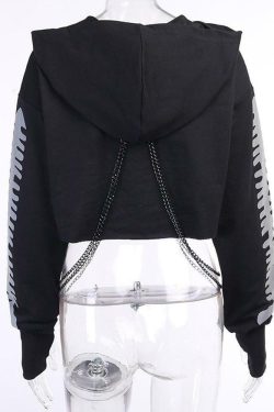 Y2K Grunge Chain Crop Hoodie - 90s Retro Summer Outfit, Y2K Party & Club Fashion