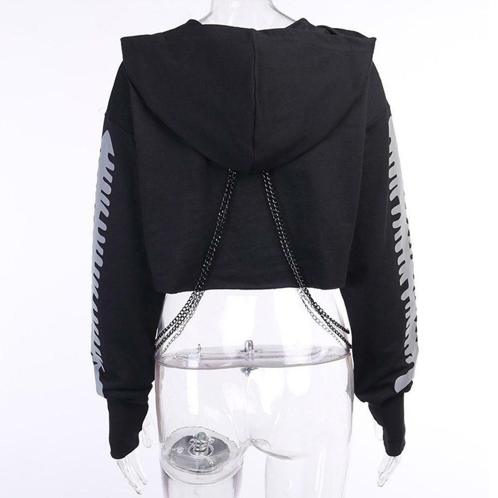 Y2K Grunge Chain Crop Hoodie - 90s Retro Summer Outfit, Y2K Party & Club Fashion