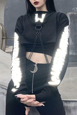 Y2K Grunge Chain Crop Hoodie - 90s Retro Summer Outfit, Y2K Party & Club Fashion