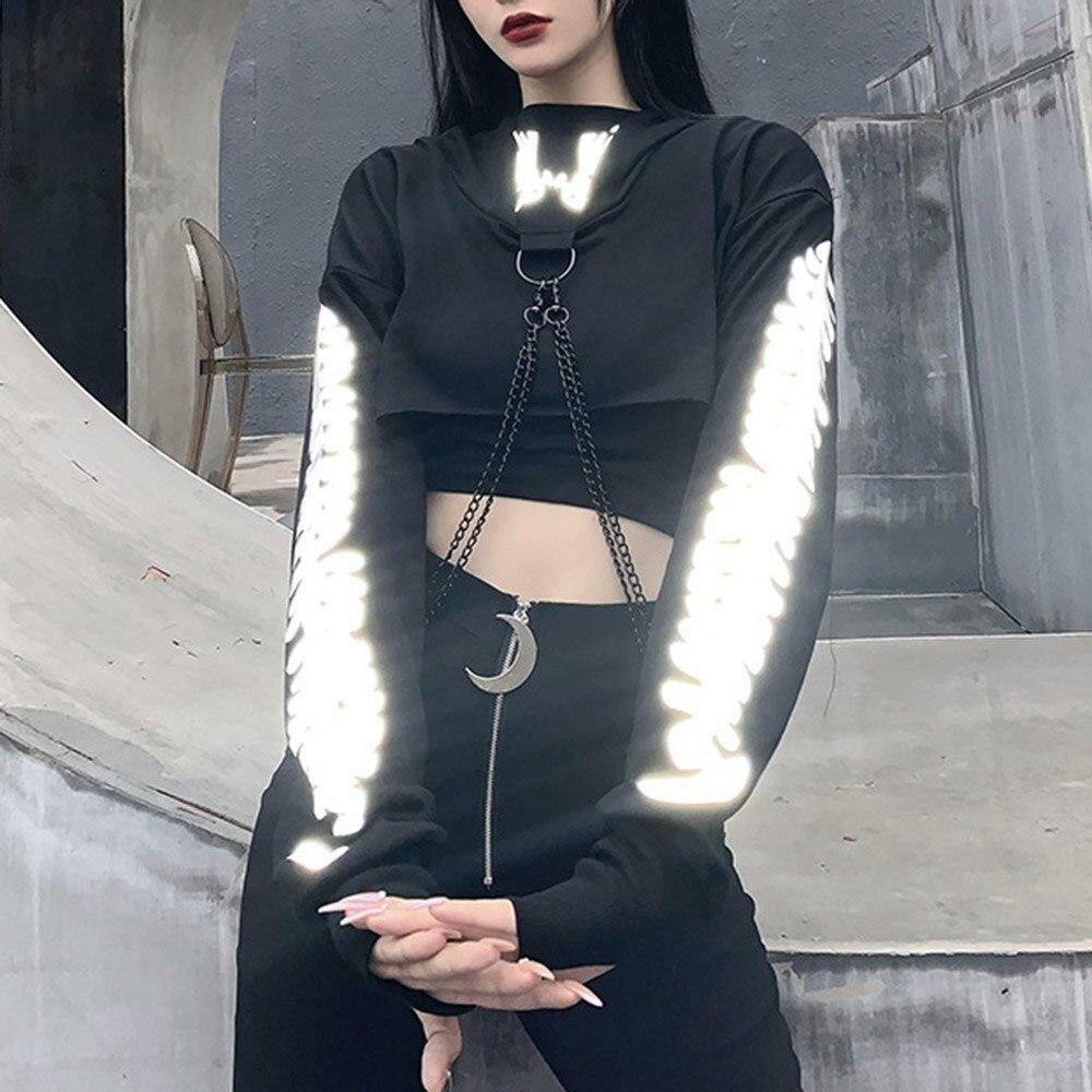 Y2K Grunge Chain Crop Hoodie - 90s Retro Summer Outfit, Y2K Party & Club Fashion