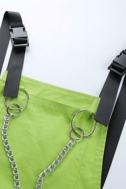 Y2K Grunge Chained Street Overalls - Retro 90s Summer Outfit, Pastel Goth, Y2K Fashion