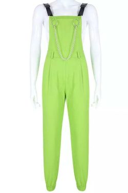Y2K Grunge Chained Street Overalls - Retro 90s Summer Outfit, Pastel Goth, Y2K Fashion