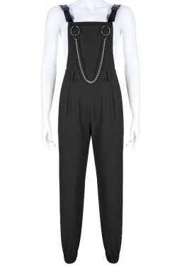 Y2K Grunge Chained Street Overalls - Retro 90s Summer Outfit, Pastel Goth, Y2K Fashion