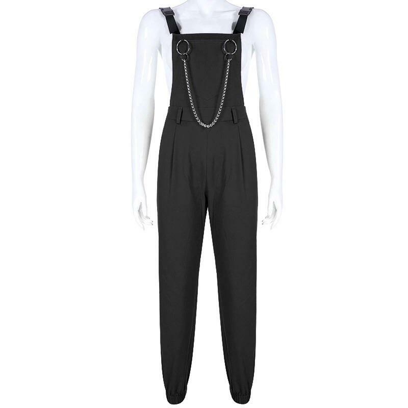 Y2K Grunge Chained Street Overalls - Retro 90s Summer Outfit, Pastel Goth, Y2K Fashion