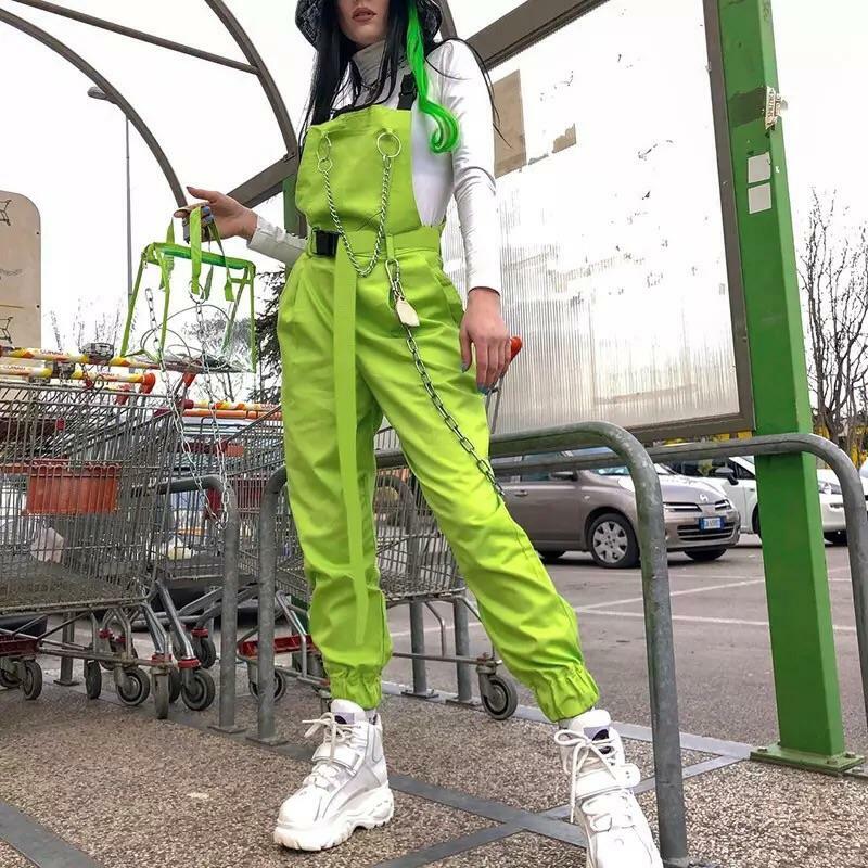 Y2K Grunge Chained Street Overalls - Retro 90s Summer Outfit, Pastel Goth, Y2K Fashion