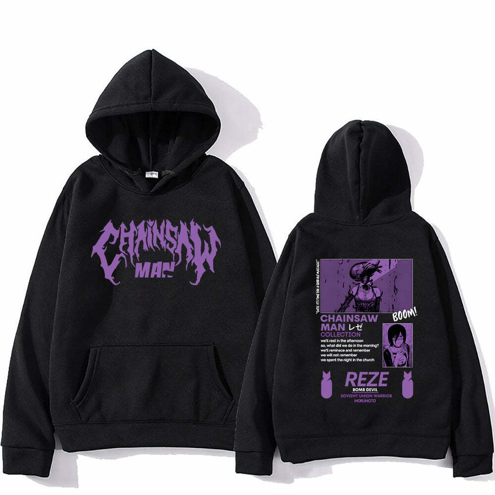 Y2K Grunge Chainsaw Man Anime Hoodie - Retro 90s Fashion, Summer Y2K Outfits, Gothic Style