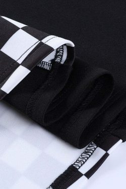 Y2K Grunge Checker Patchwork Skirt - Black and White Retro 90s Fashion Outfit