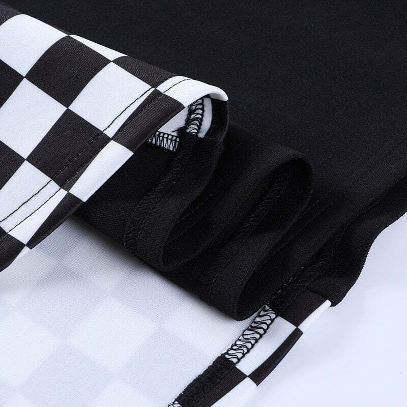 Y2K Grunge Checker Patchwork Skirt - Black and White Retro 90s Fashion Outfit