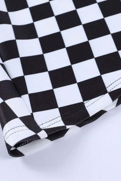 Y2K Grunge Checker Patchwork Skirt - Black and White Retro 90s Fashion Outfit