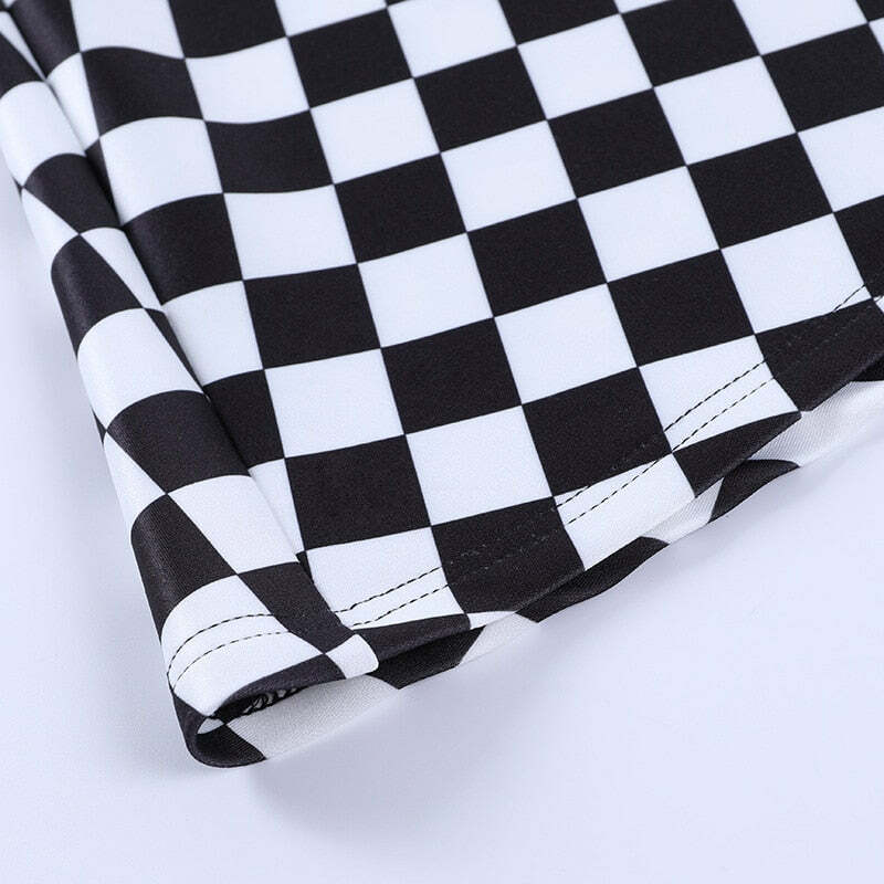 Y2K Grunge Checker Patchwork Skirt - Black and White Retro 90s Fashion Outfit