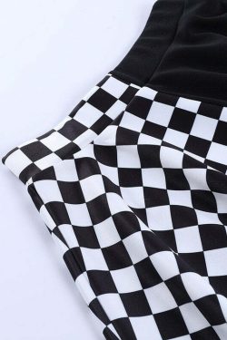 Y2K Grunge Checker Patchwork Skirt - Black and White Retro 90s Fashion Outfit