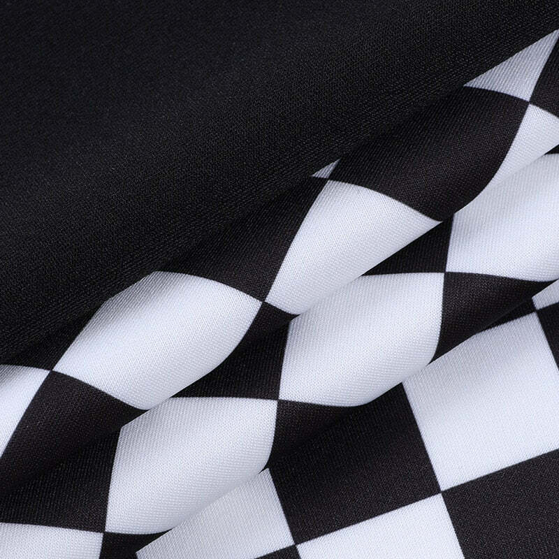 Y2K Grunge Checker Patchwork Skirt - Black and White Retro 90s Fashion Outfit