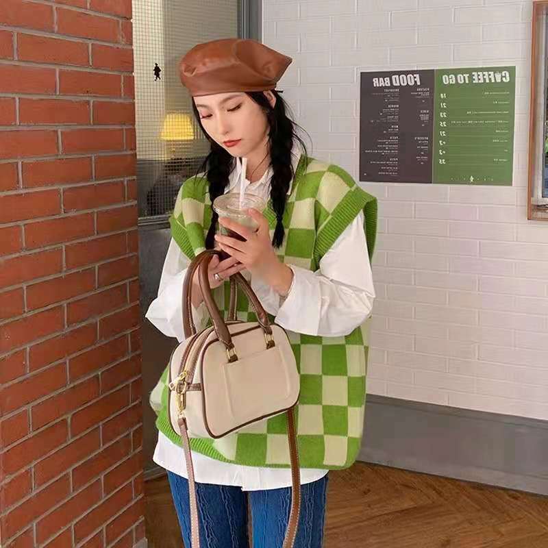 Y2K Grunge Checkerboard Knitted Sweater Green - Retro 90s Fashion, Summer Y2K Outfits