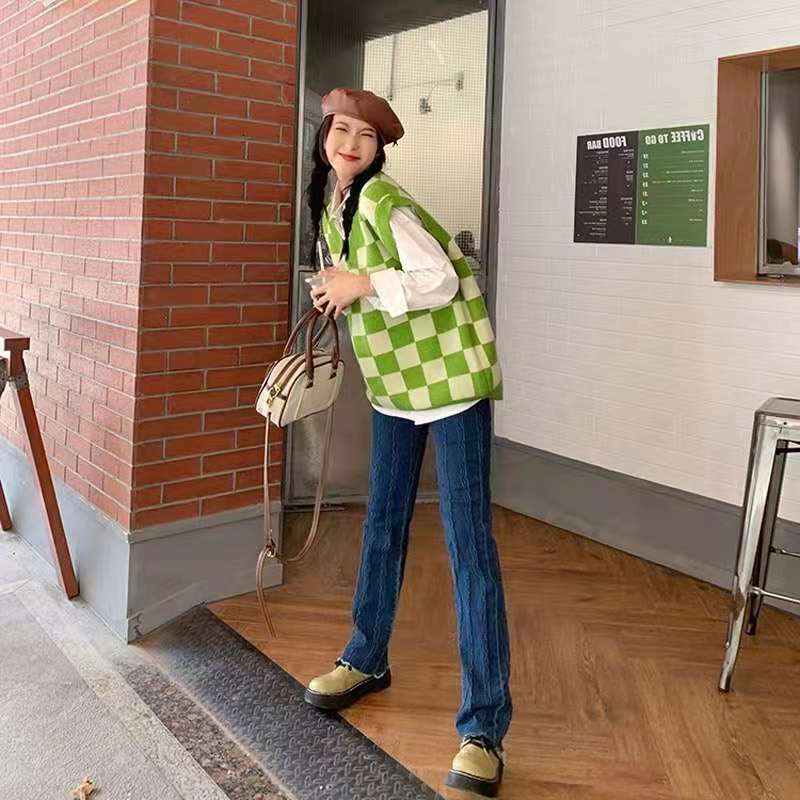 Y2K Grunge Checkerboard Knitted Sweater Green - Retro 90s Fashion, Summer Y2K Outfits