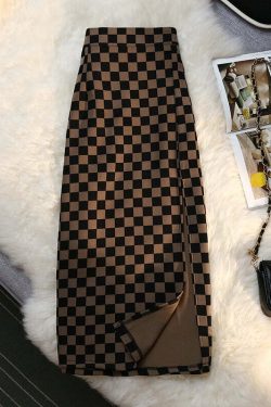 Y2K Grunge Checkerboard Long Skirt - Retro 90s Fashion, Summer Y2K Outfits, Pastel Goth Style