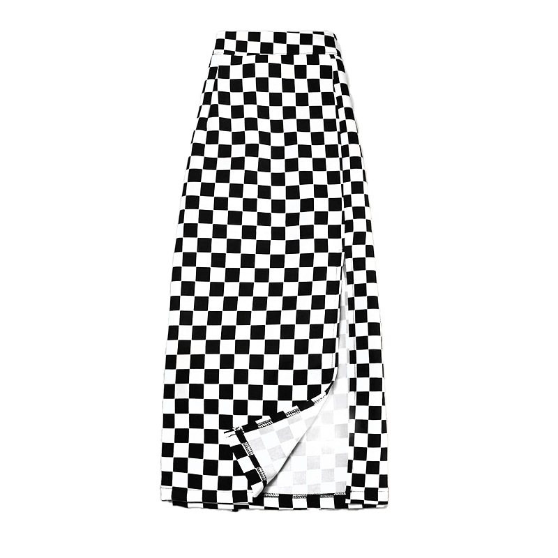 Y2K Grunge Checkerboard Long Skirt - Retro 90s Fashion, Summer Y2K Outfits, Pastel Goth Style
