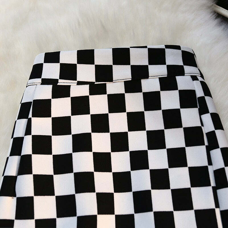 Y2K Grunge Checkerboard Long Skirt - Retro 90s Fashion, Summer Y2K Outfits, Pastel Goth Style