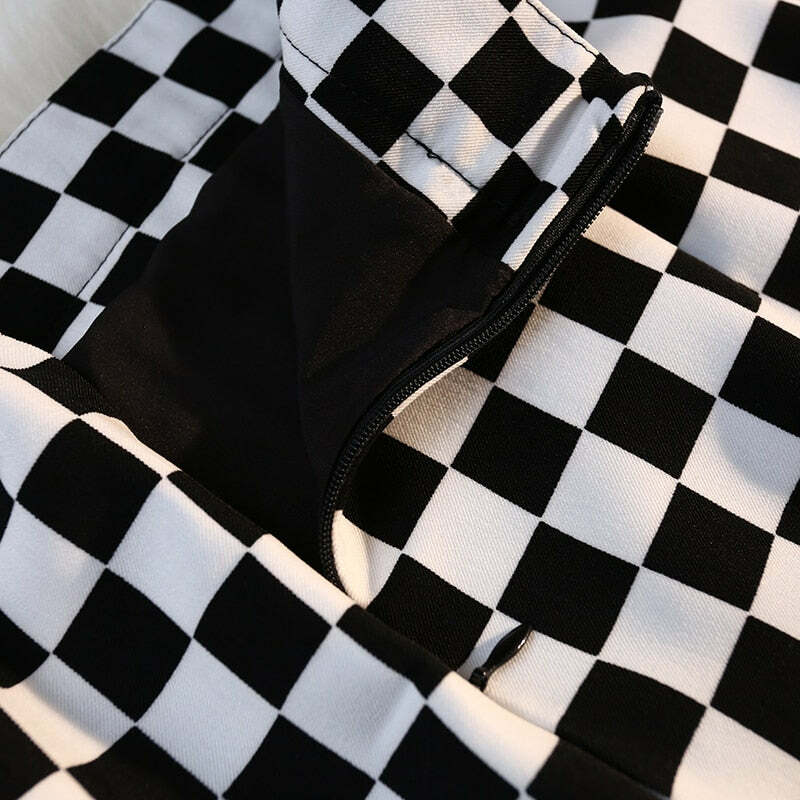Y2K Grunge Checkerboard Long Skirt - Retro 90s Fashion, Summer Y2K Outfits, Pastel Goth Style