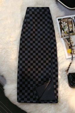 Y2K Grunge Checkerboard Long Skirt - Retro 90s Fashion, Summer Y2K Outfits, Pastel Goth Style
