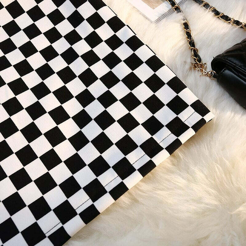 Y2K Grunge Checkerboard Long Skirt - Retro 90s Fashion, Summer Y2K Outfits, Pastel Goth Style