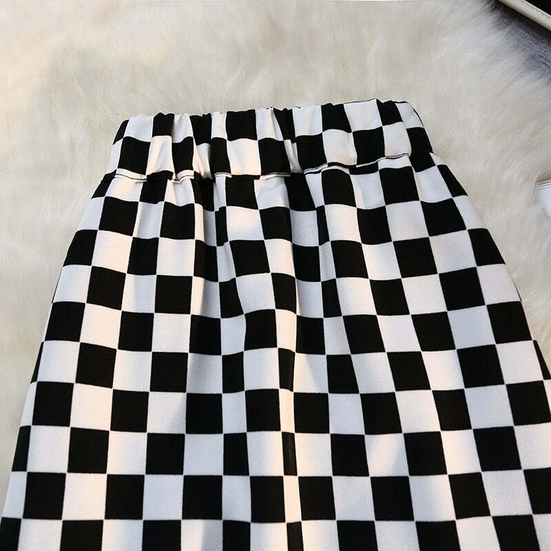 Y2K Grunge Checkerboard Long Skirt - Retro 90s Fashion, Summer Y2K Outfits, Pastel Goth Style