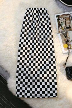 Y2K Grunge Checkerboard Long Skirt - Retro 90s Fashion, Summer Y2K Outfits, Pastel Goth Style