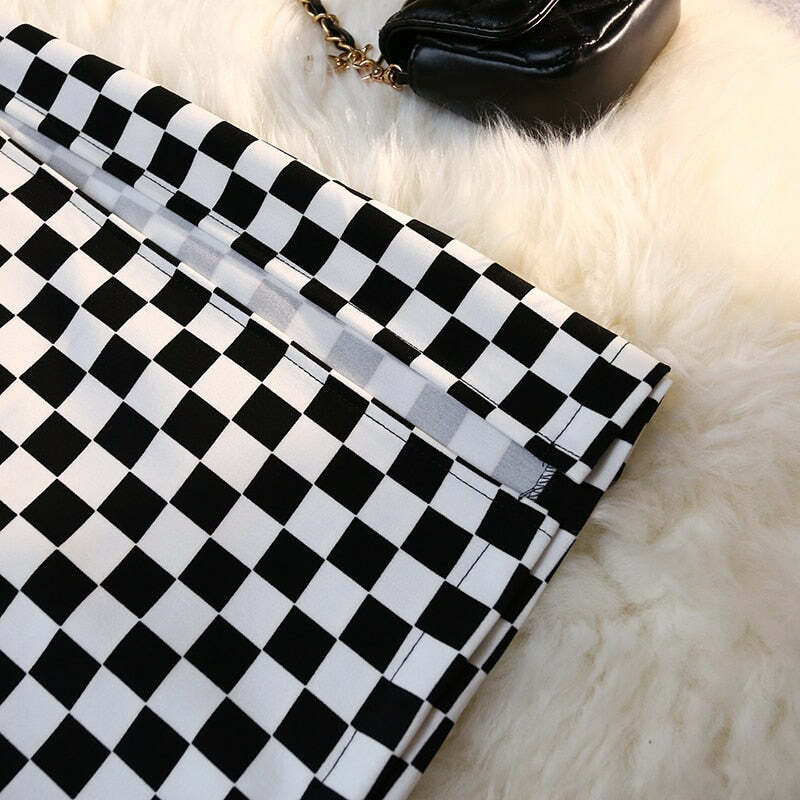 Y2K Grunge Checkerboard Long Skirt - Retro 90s Fashion, Summer Y2K Outfits, Pastel Goth Style