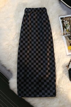 Y2K Grunge Checkerboard Long Skirt - Retro 90s Fashion, Summer Y2K Outfits, Pastel Goth Style