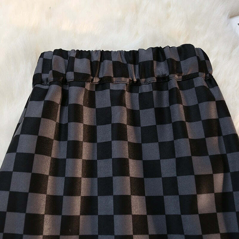 Y2K Grunge Checkerboard Long Skirt - Retro 90s Fashion, Summer Y2K Outfits, Pastel Goth Style
