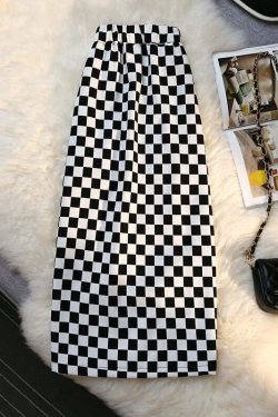 Y2K Grunge Checkerboard Long Skirt - Retro 90s Fashion, Summer Y2K Outfits, Pastel Goth Style