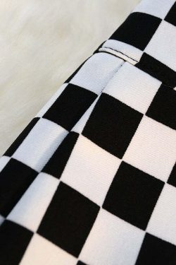Y2K Grunge Checkerboard Long Skirt - Retro 90s Fashion, Summer Y2K Outfits, Pastel Goth Style