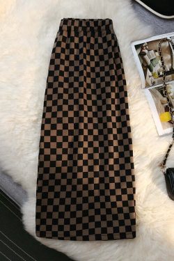 Y2K Grunge Checkerboard Long Skirt - Retro 90s Fashion, Summer Y2K Outfits, Pastel Goth Style