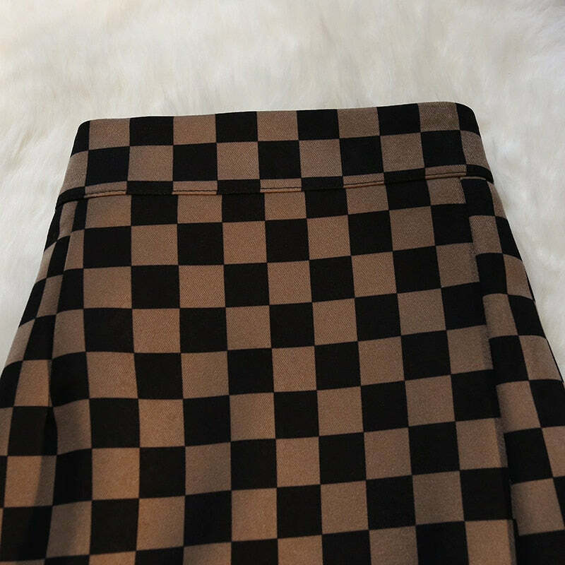Y2K Grunge Checkerboard Long Skirt - Retro 90s Fashion, Summer Y2K Outfits, Pastel Goth Style