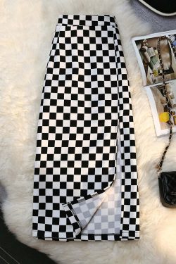 Y2K Grunge Checkerboard Long Skirt - Retro 90s Fashion, Summer Y2K Outfits, Pastel Goth Style