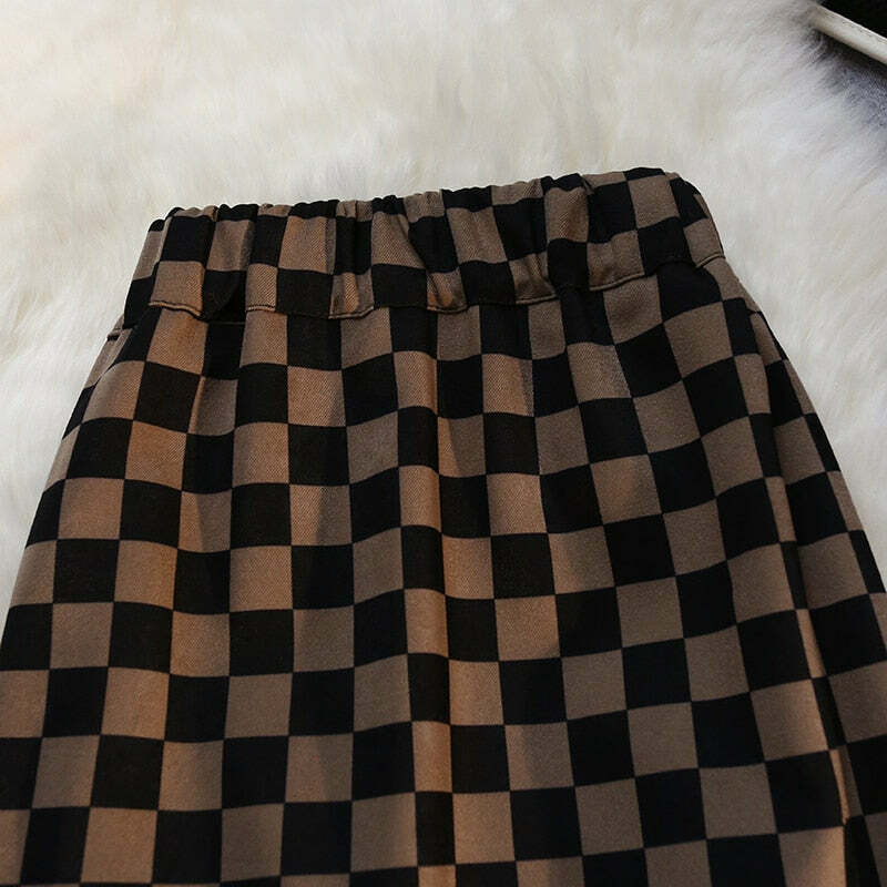 Y2K Grunge Checkerboard Long Skirt - Retro 90s Fashion, Summer Y2K Outfits, Pastel Goth Style