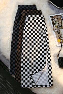Y2K Grunge Checkerboard Long Skirt - Retro 90s Fashion, Summer Y2K Outfits, Pastel Goth Style