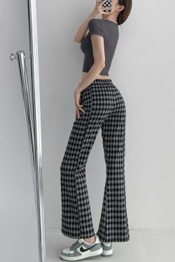 Y2K Grunge Checkerboard Split Pants - Retro 90s Fashion, Summer Y2K Outfits, Gothic Y2K Style