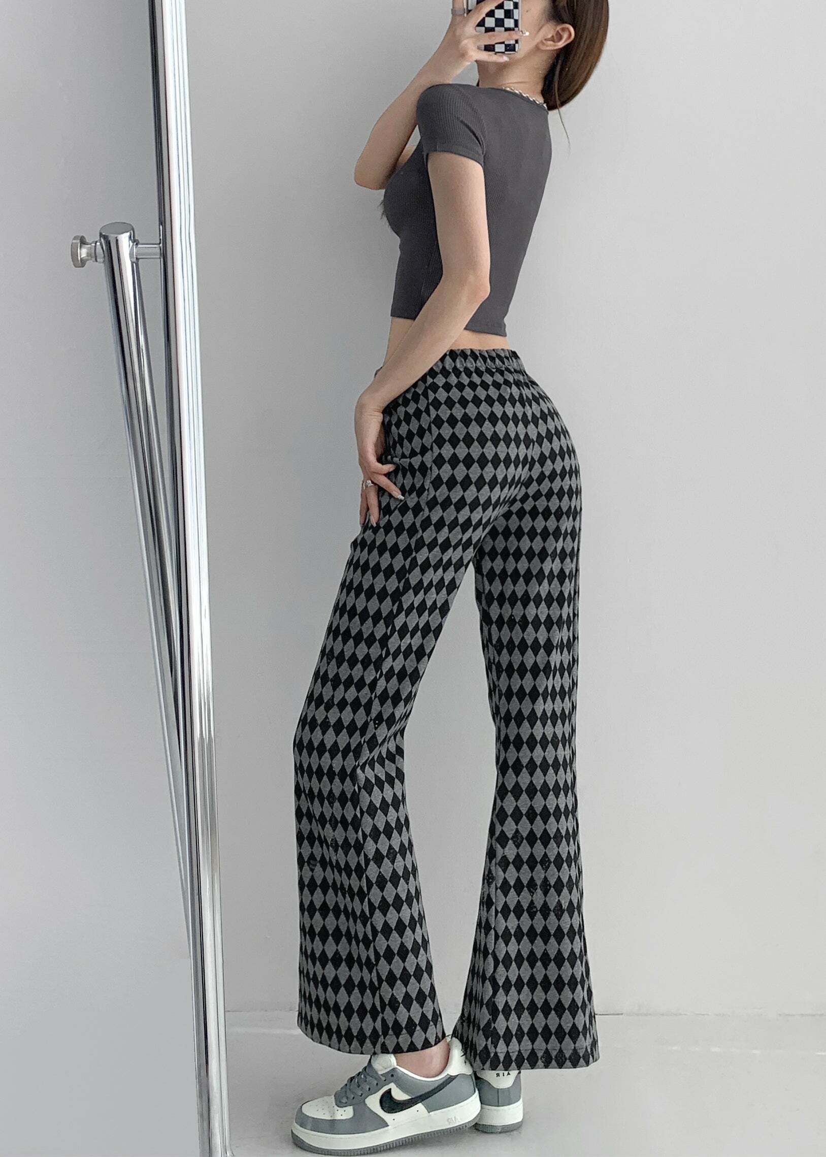 Y2K Grunge Checkerboard Split Pants - Retro 90s Fashion, Summer Y2K Outfits, Gothic Y2K Style