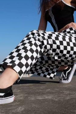 Y2K Grunge Checkered Pants - Retro 90s Summer Outfit, Y2K Club & Party Fashion